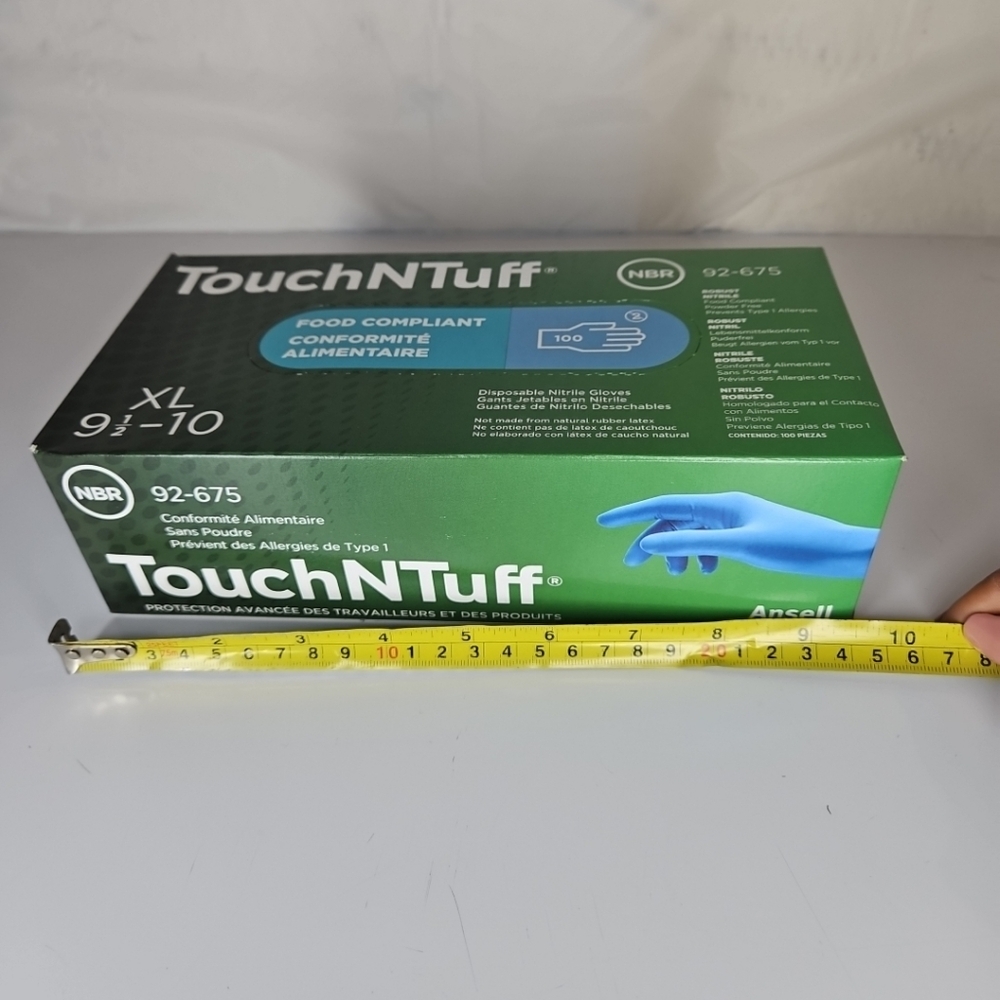 🎁 Ansell TouchNTuff AHP92675XL Disposable Blue Nitrile Gloves, XL 100 Count - Picture 8 of 11